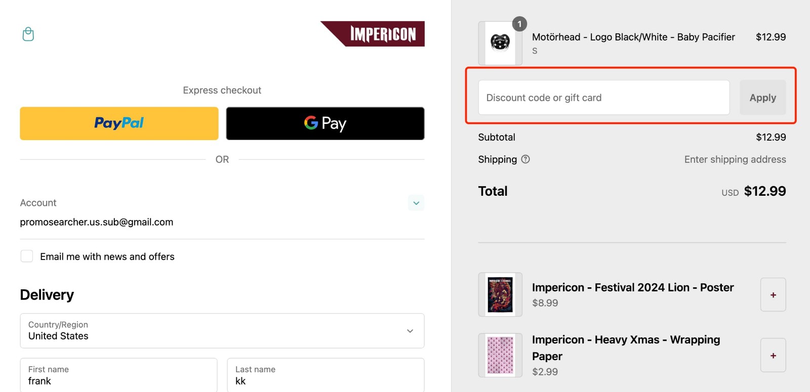how to apply Impericon Discount Code - step 1