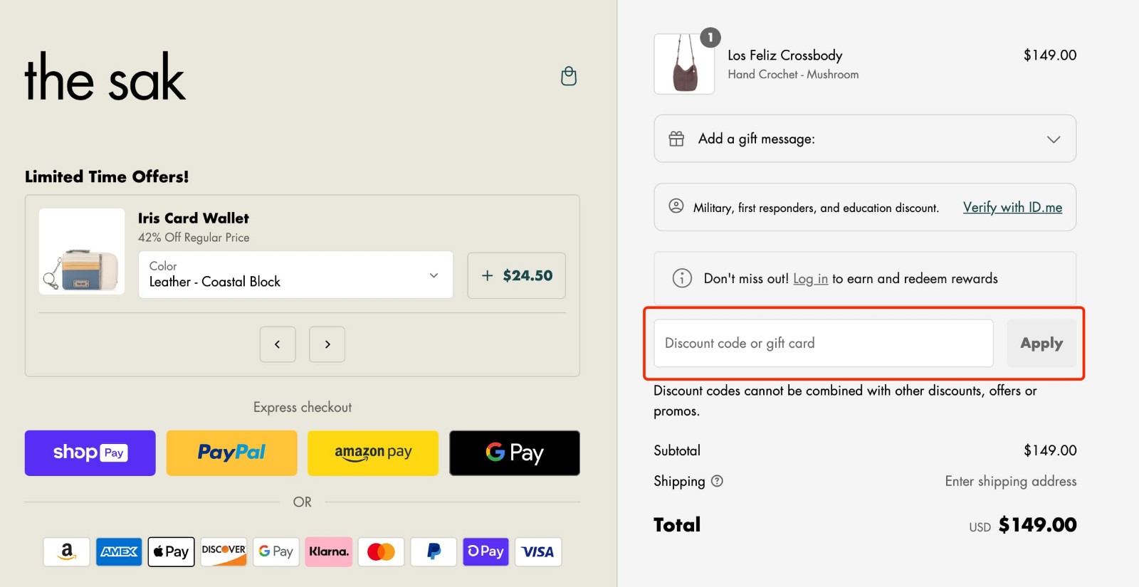 how to apply The Sak Coupon Code - step 1