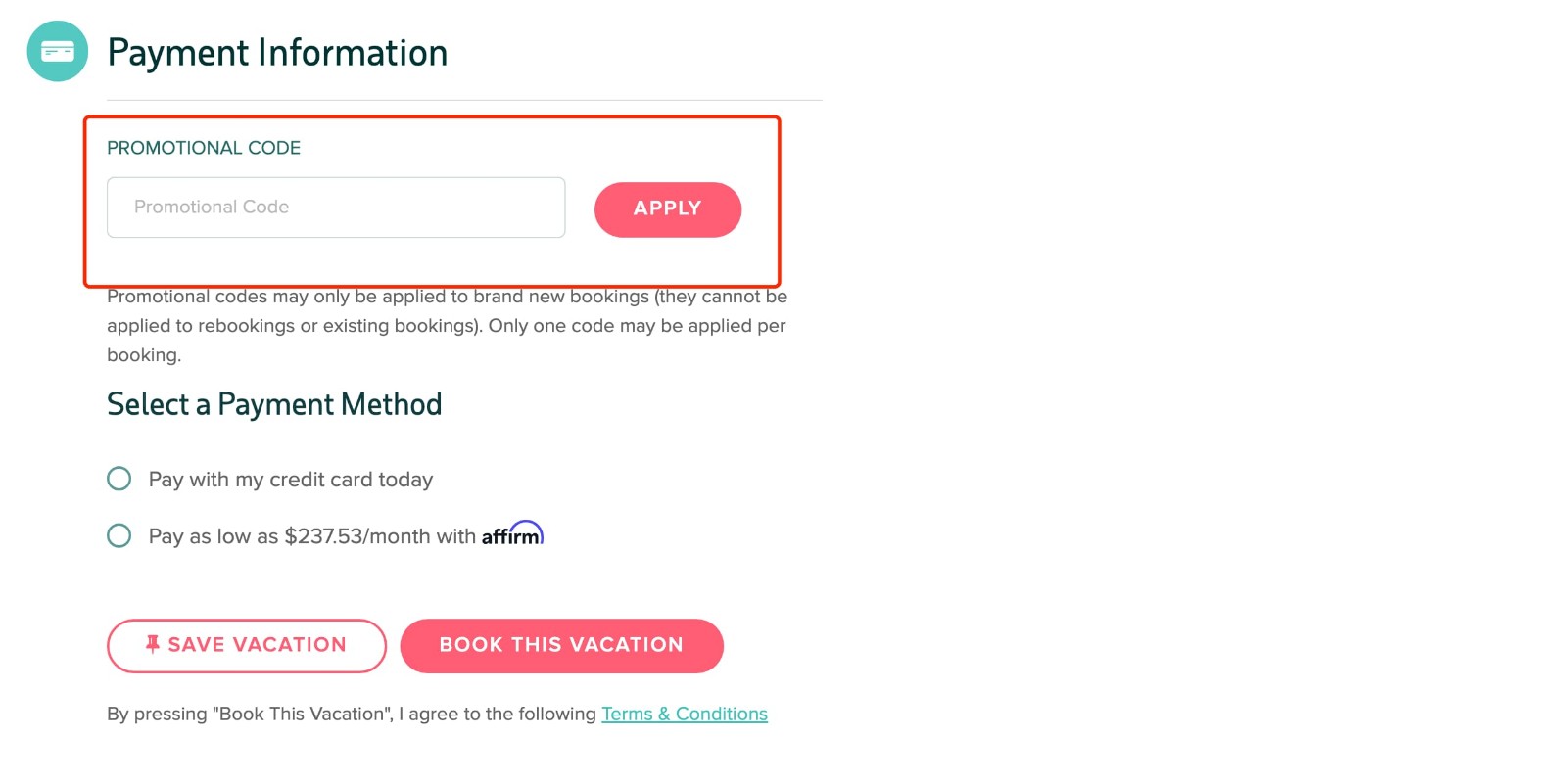 how to apply Great Value Vacations Coupon Code - step 1